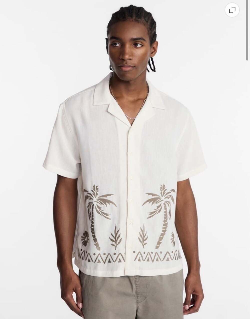 NWT Men's Short Sleeve Embroidered Palm Tree Camp Shirt Medium